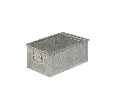 Kovový stohovací box perforovaný nerezový
