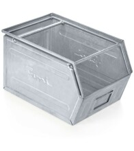 Zkosený kovový stohovací box s dvojitým madlem