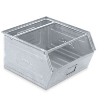 Zkosený kovový stohovací box s dvojitým madlem