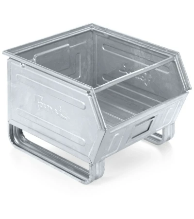Zkosený kovový stohovací box s ližinami
