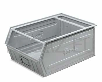 Zkosený kovový stohovací box s dvojitým madlem