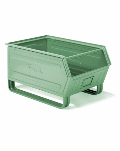 Zkosený kovový stohovací box s ližinami Zkosený kovový stohovací box s ližinami